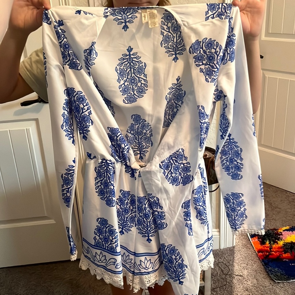 Blue and white romper